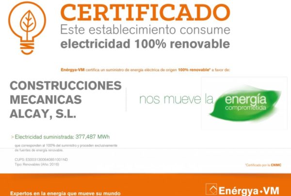 Construction Mecánicas Alcay consomme de l’électricité 100% renouvelable.