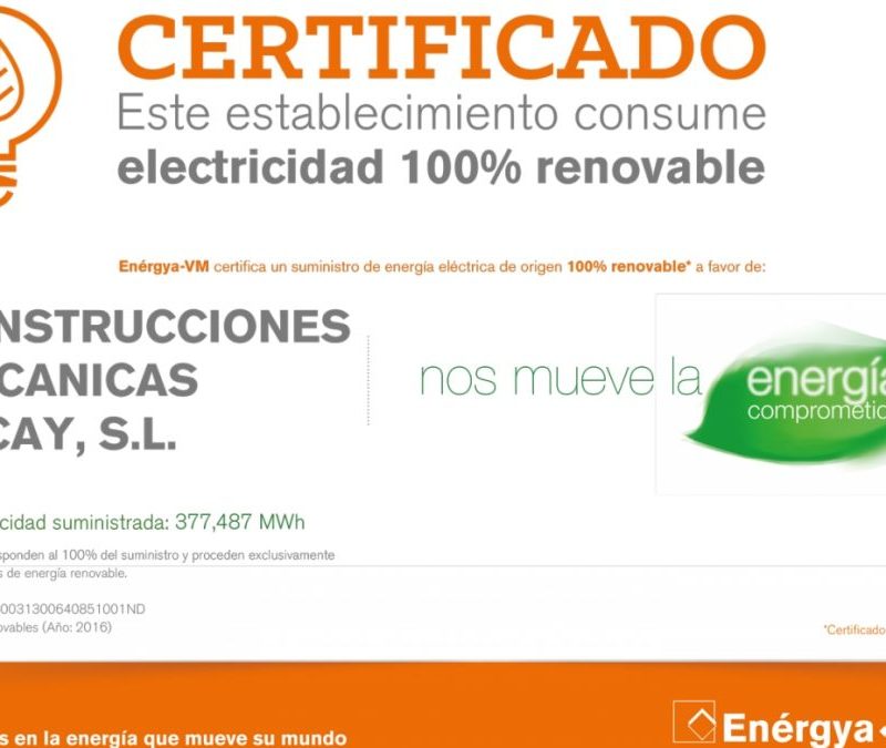 Construction Mecánicas Alcay consomme de l’électricité 100% renouvelable.